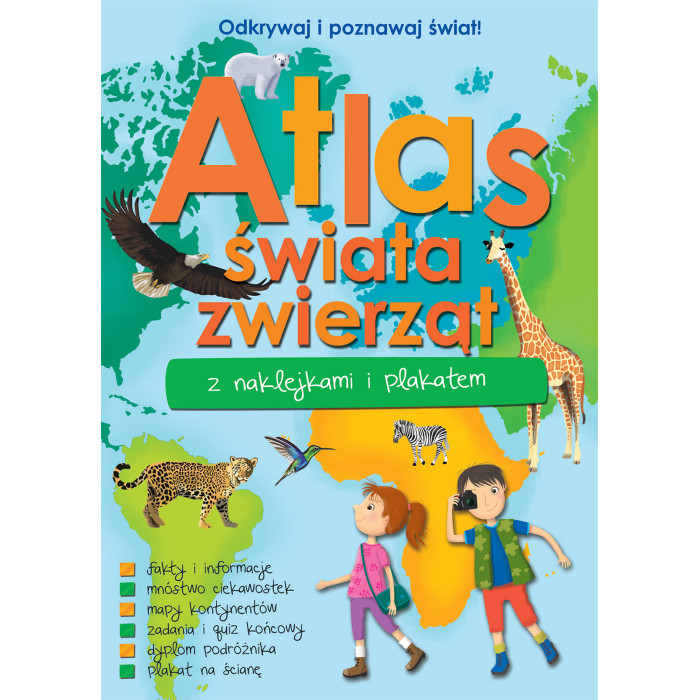 Atlas zwierząt świata z naklejkami i plakatem | Polska Półka