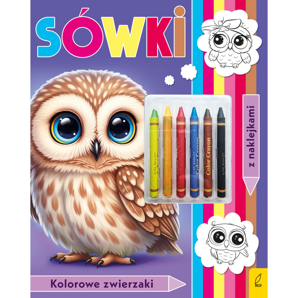 Sówki. Kolorowanka z kredkami | Polska Półka