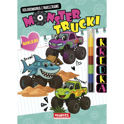 Monster Trucki. Kolorowanka z naklejkami (modułowa kredka) | Polska Półka